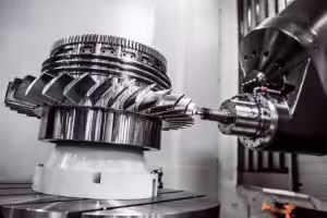 a CNC machine working on a metal workpiece